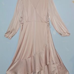 Motherhood Maternity Wrap Dress Soft Pink Long Sleeve Side Tie Flowy Size XL
